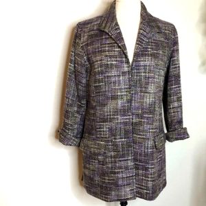 Chicos Plum Chartreuse Metallic Tweed Oversized Blazer Jacket